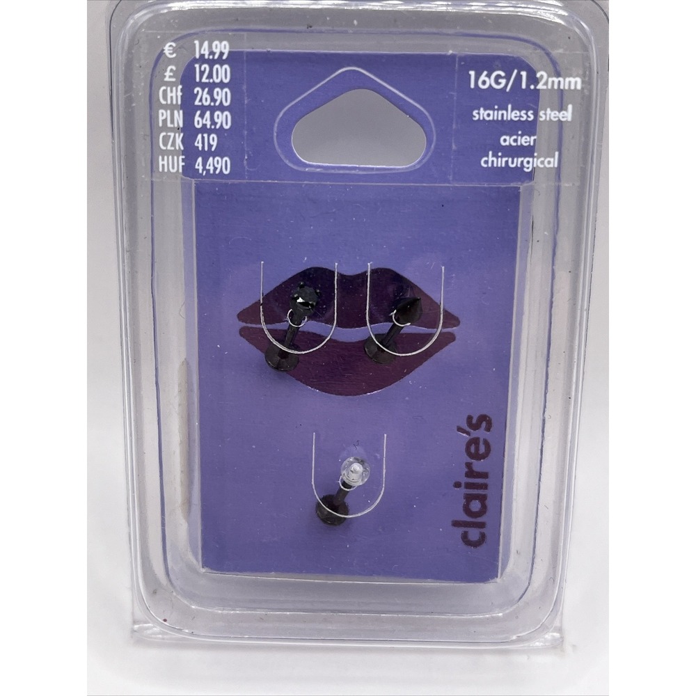 Claire's 16G Lip Rings Black Stainless Steel Posts- Brand New